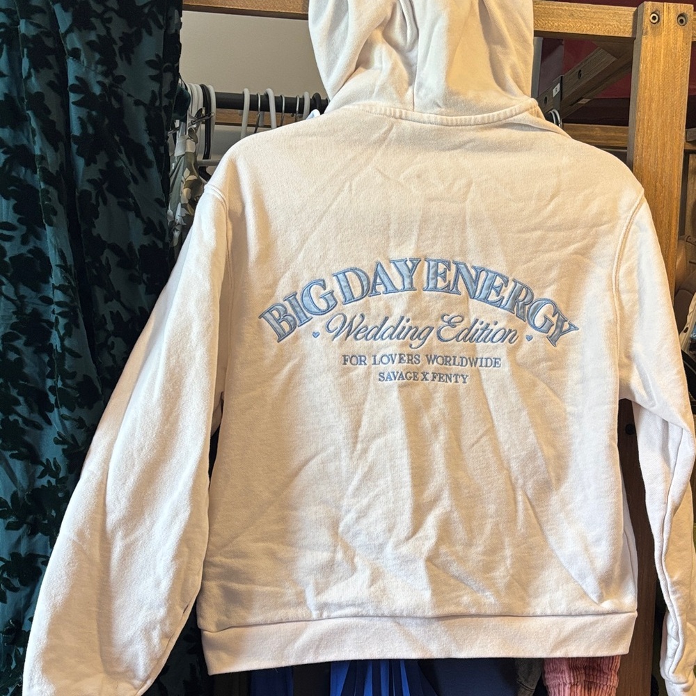 Big Day Energy 'Wedding Edition' White Hoodie with Blue Embroidery
